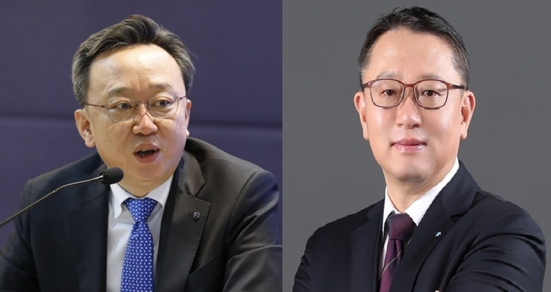 신한은행 정상혁 은행장(사진 왼쪽)과 우리은행 정진완 은행장. 