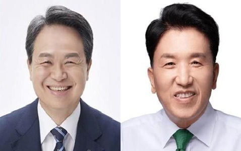 사진 왼쪽부터 진옥동 신한금융지주 회장과 함영주 하나금융지주 회장.