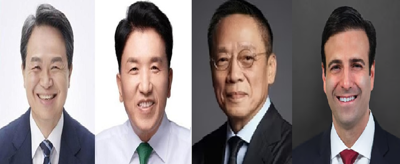 사진 왼쪽부터 진옥동 신한금융 회장과 함영주 하나금융 회장, 정태영 현대카드 부회장, 서클의 히스 타버트 사장.