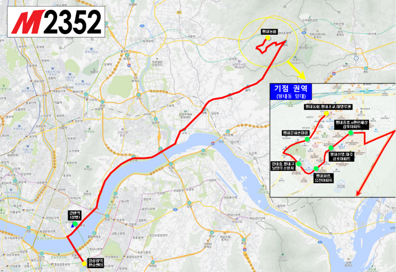 남양주시 M2352번 노선 운행도(평내동 ~ 잠실역). (사진=국토교통부)