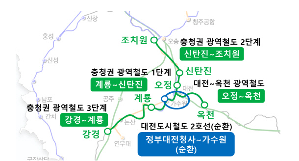 대전, 세종, 충청권 광역철도 노선도. (사진=국토교통부)